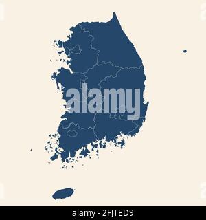 Modern design South korea detailed political map. Cyan blue, cream white background. Business concepts and backgrounds. Stock Vector