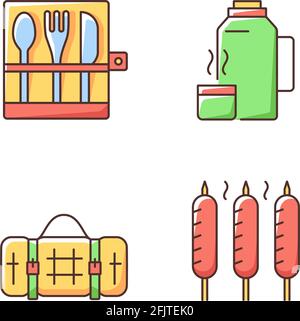Outdoor social gathering RGB color icons set Stock Vector