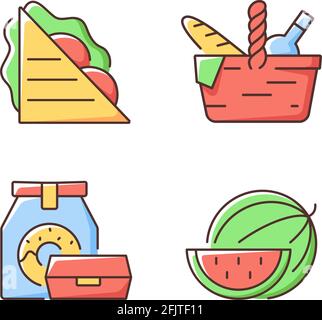 Outdoor meal RGB color icons set Stock Vector