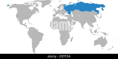 Qatar, Russia countries isolated on world map. Geographical maps and Backgrounds. Stock Vector