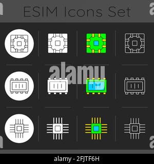Microcircuits dark theme icons set Stock Vector