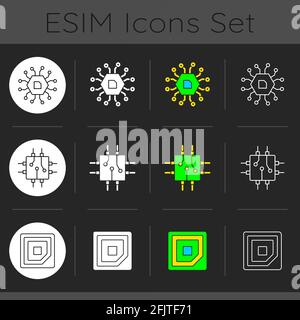 Microcircuits dark theme icons set Stock Vector