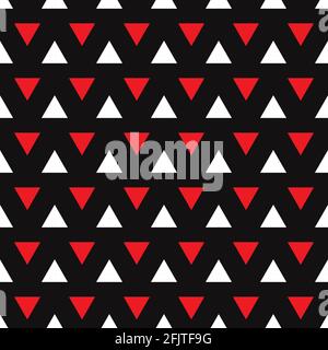 Red, white triangle seamless pattern isolated on black background. Fabric designs and wallpapers. Stock Vector
