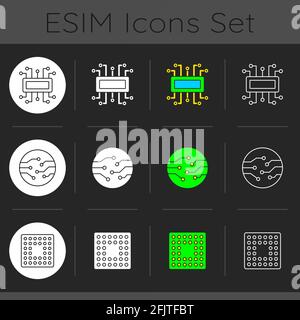 Microcircuits dark theme icons set Stock Vector