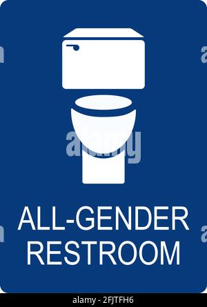 All gender bathroom sign. White on blue background. Toilet signs and symbols. It can be used for Buildings, mall, restaurant and office. Stock Vector