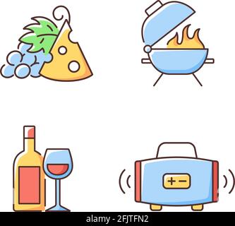 Outdoor dining RGB color icons set Stock Vector