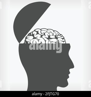 Silhouette Brain Inside Open Head Drawing Stencil Vector Drawing Stock Vector
