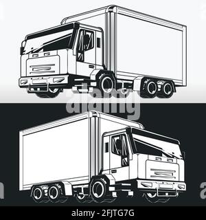 Silhouette Delivery Truck Logistic Cargo Box Stencil Vector Drawing Stock Vector