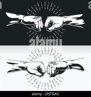 Silhouette Bro Fist Bump Handshake Knuckle Stencil Vector Drawing Stock Vector