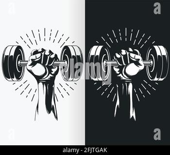 Silhouette Hand Holding Fixed Weight Dumbbells Stencil Vector Drawing Stock Vector