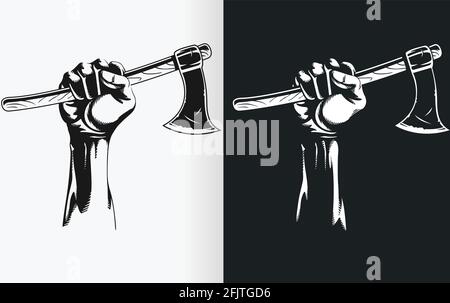 Silhouette Hand Holding Axe Stencil Clipart Isolated Vector Drawing Stock Vector