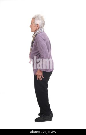 full portrait of a senior woman in profile on white background Stock Photo