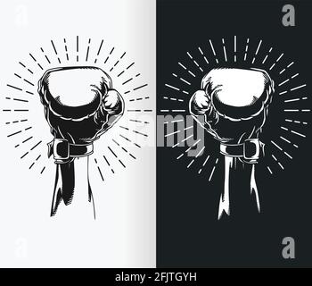 Silhouette Raised Hand Wearing Boxing Glove Stencil Vector Drawing Stock Vector