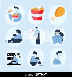 nine panic attack set icons Stock Vector