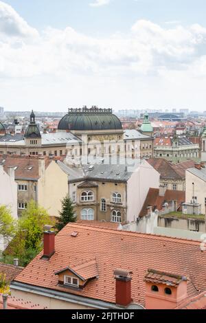 View across rooftops from the Zagreb Funicular (Uspinjača), Zagreb, Croatia Stock Photo