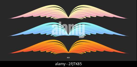 Set of wings illustration in different color, logo design graphic, eagle strong or soft angel vector Stock Vector