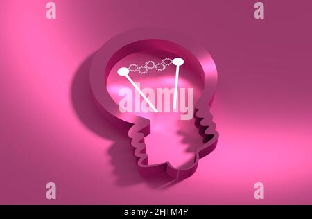 lamp 3d outline icon. Illustration of brainwork, idea appearance. Switch on bulb icon with glowing cog wheels Stock Photo