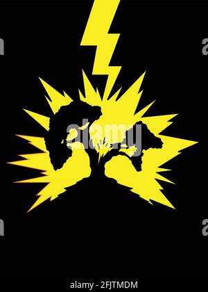 Thunder Lightning Strike Tree Silhouette Illustration Vector Stock Vector