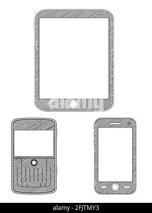 Sketch Hand Drawn Smartphone Doodle Phone Gadget Vector Drawing Stock Vector