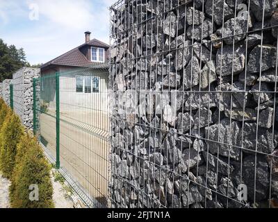 rectangular stone fence. stone building. Stock Photo