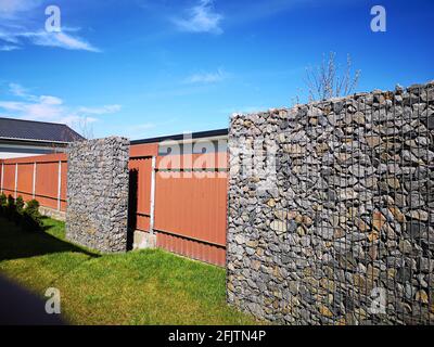 rectangular stone fence. stone building. Stock Photo