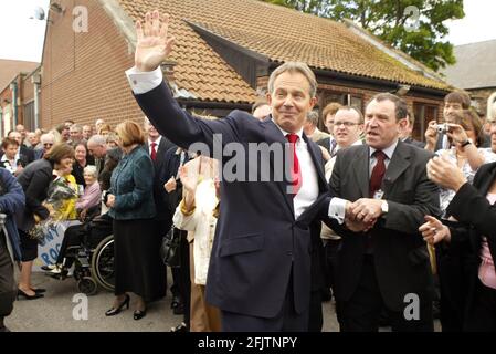 Tony Blair and his wife Cherie visited his constituency in Trimdon to anounce the date of his departure from office.   pic David Sandison 10/5/2007 Stock Photo