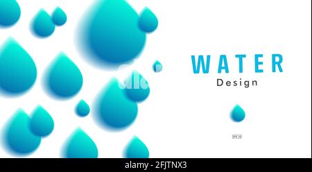 Blured blue water drops design element, banner or poster background on white Stock Vector