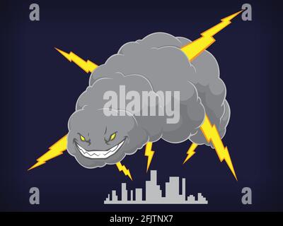 Hurricane Typhoon Thunder Storm Cloud Cartoon Vector Drawing Stock Vector