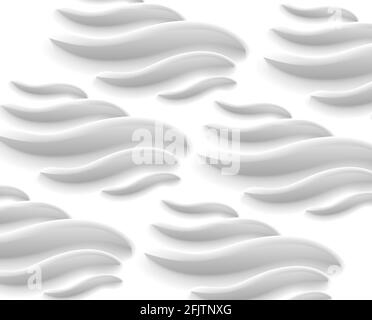 Abstract pattern of white volumetric waves. fluid aqua shapes, feather or seaweed, medical technolody backdrop, clean Stock Vector