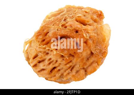 wet peach seed with pulp leftovers isolated on white background Stock Photo