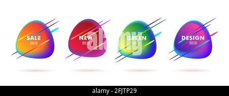 Abstract fluorescent gradient fluid shapes isolated on white with dynamic straigh lines, digital composition 3d element Stock Vector