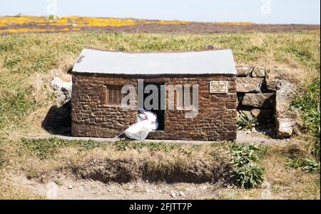 Land's End, Cornwall,UK,26th April 2021,Glorious Sunshine over the model village in Land's End, Cornwall. The strong winds having eased after the gusty winds at the weekend. Visitors dined Alfresco and even enjoyed a ice cream.Credit: Keith Larby/Alamy Live News Stock Photo