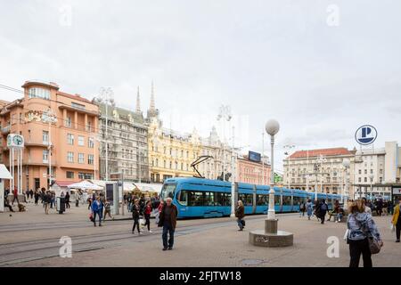 Tram in Ban Jelačić Square, Zagreb, Croatia