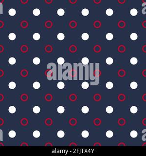 Circle polka dot seamless pattern. Us flag color. Fabric designs and backgrounds. Stock Vector