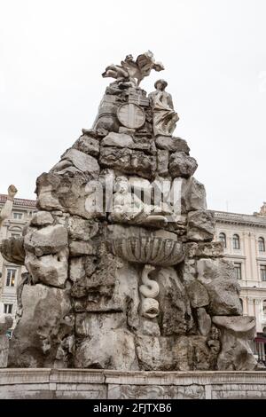 Fountain of the Four Continents (Fontana dei Quattro Continenti), Piazza Unità d'Italia, Trieste, Italy Stock Photo