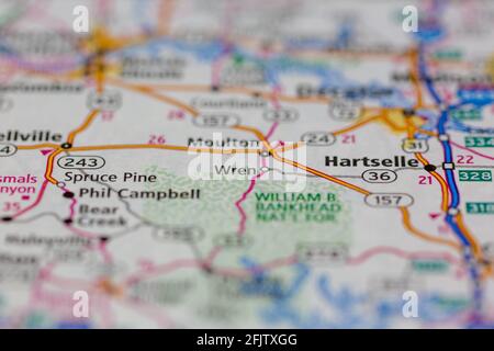 Wren Alabama USA shown on a road map or geography map Stock Photo