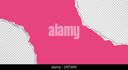 Torn, ripped vertical red paper strip with soft shadow is on squared background for text. Vector illustration Stock Vector