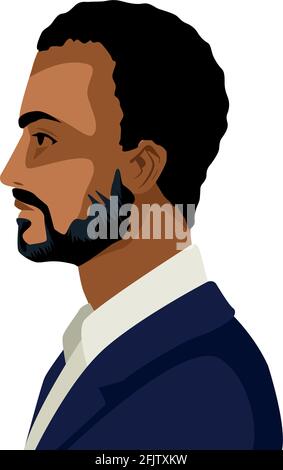 profile young afro man ethnicity with beard flat style icon vector ...