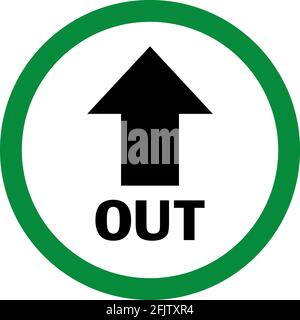 Green circle out arrow sign. Black text. Safety signs and symbols. Stock Vector