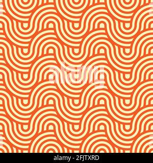 Geometric circle intersect waves seamless pattern. Orange background. Fabric designs and tiles texture pattern. Stock Vector
