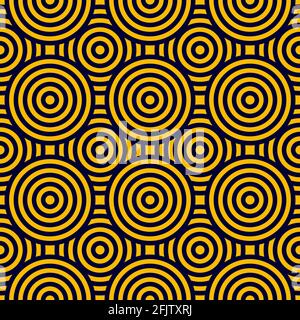 Intersecting geometry circles seamless endless repeat pattern. Orange, blue color. Fabric designs, backdrop and wallpapers. Stock Vector