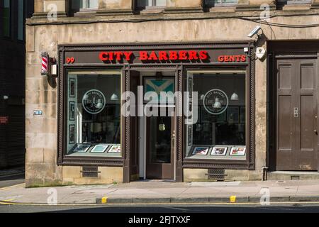 City Barbers shop, Glasgow, Scotland, UK Stock Photo