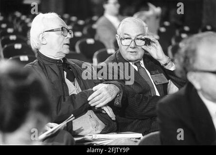 Lord Callaghan with Michael Foot former Labour Party Leader at a Labour Party Conference Stock Photo