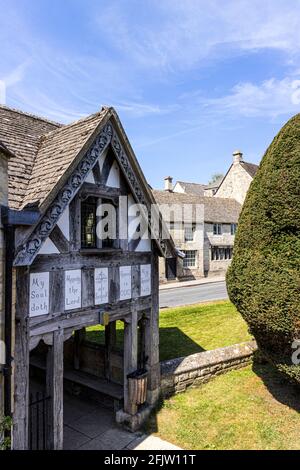 St Marys church lych gate in the Cotswold village of Painswick, Gloucestershire UK Stock Photo