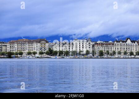 Switzerland, Canton of Geneva, Geneva, Lake Leman, quai du Mont Blanc Stock Photo