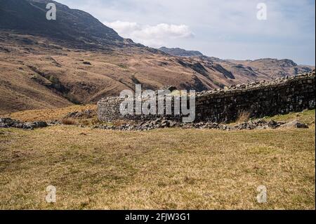 Driving over Hardknott Pass, viewing the Roman Fort and  onto Wrynose Pass Stock Photo