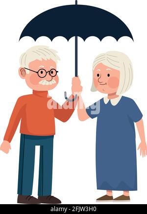 grandparents couple with umbrella Stock Vector