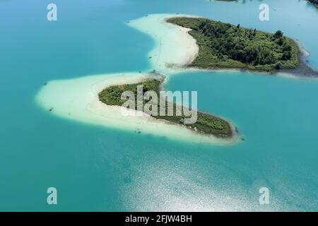 France, Savoie, Lac d'Aiguebelette, Petite and Grande ile (aerial view) Stock Photo