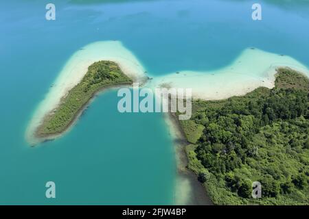 France, Savoie, Lac d'Aiguebelette, Petite and Grande ile (aerial view) Stock Photo