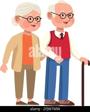 grandparents couple with cane Stock Vector